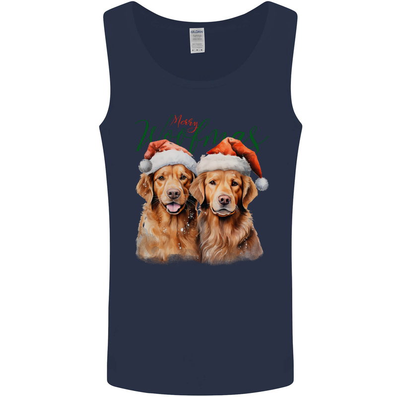 Christmas Golden Retrievers Dogs Xmas Mens Vest Tank Top Navy Blue