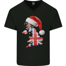 Christmas Great Britain UK Union Jack Flag Xmas Mens V-Neck Cotton T-Shirt Black