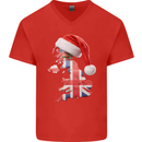 Christmas Great Britain UK Union Jack Flag Xmas Mens V-Neck Cotton T-Shirt Red