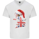 Christmas Great Britain UK Union Jack Flag Xmas Mens V-Neck Cotton T-Shirt White