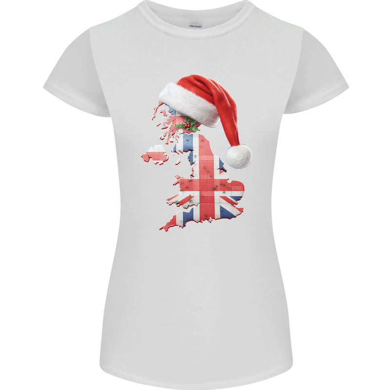 Christmas Great Britain UK Union Jack Flag Xmas Womens Petite Cut T-Shirt White