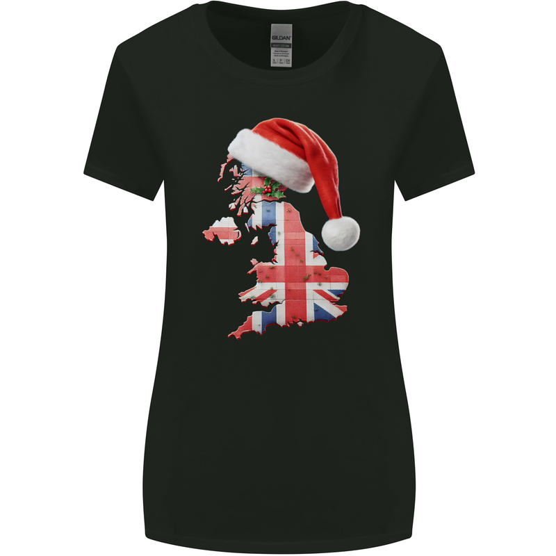 Christmas Great Britain UK Union Jack Flag Xmas Womens Wider Cut T-Shirt Black