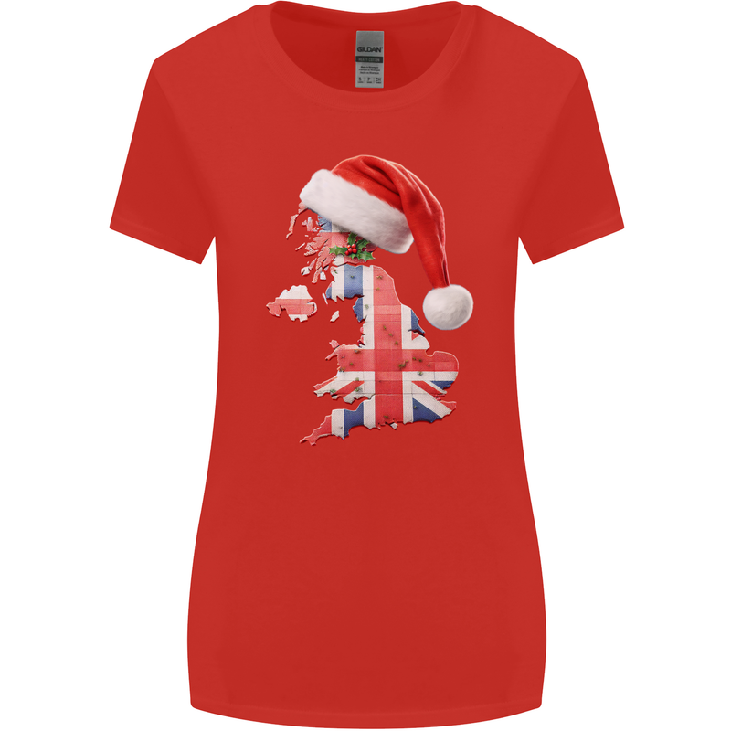 Christmas Great Britain UK Union Jack Flag Xmas Womens Wider Cut T-Shirt Red