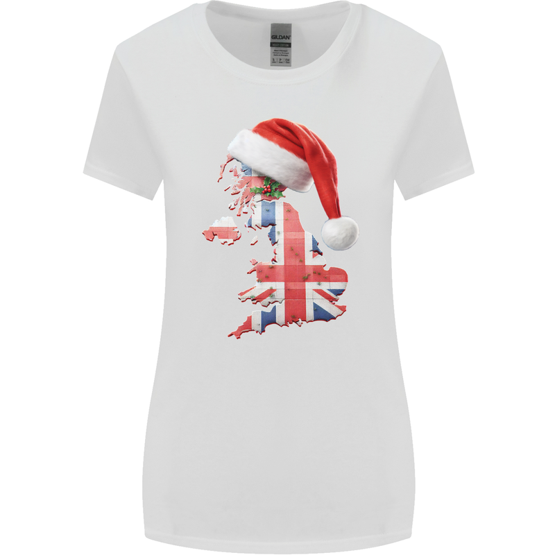 Christmas Great Britain UK Union Jack Flag Xmas Womens Wider Cut T-Shirt White
