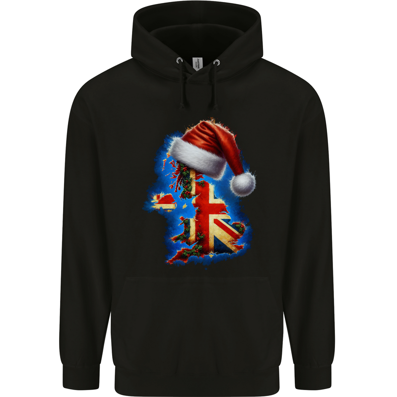 Christmas Great Britain UK Union Jack Xmas Flag Childrens Kids Hoodie Black