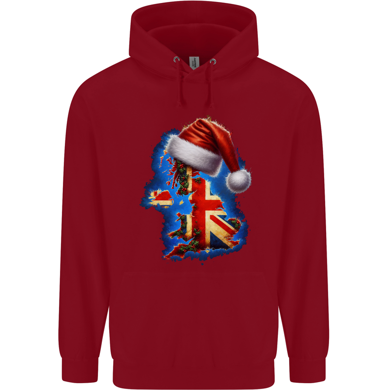 Christmas Great Britain UK Union Jack Xmas Flag Childrens Kids Hoodie Red