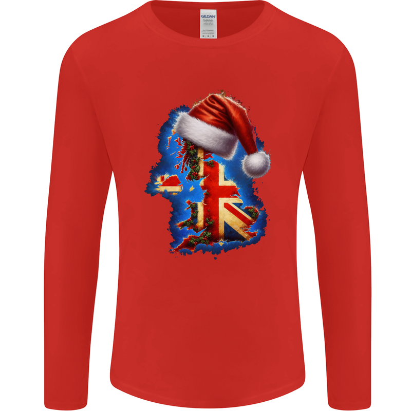 Christmas Great Britain UK Union Jack Xmas Flag Mens Long Sleeve T-Shirt Red