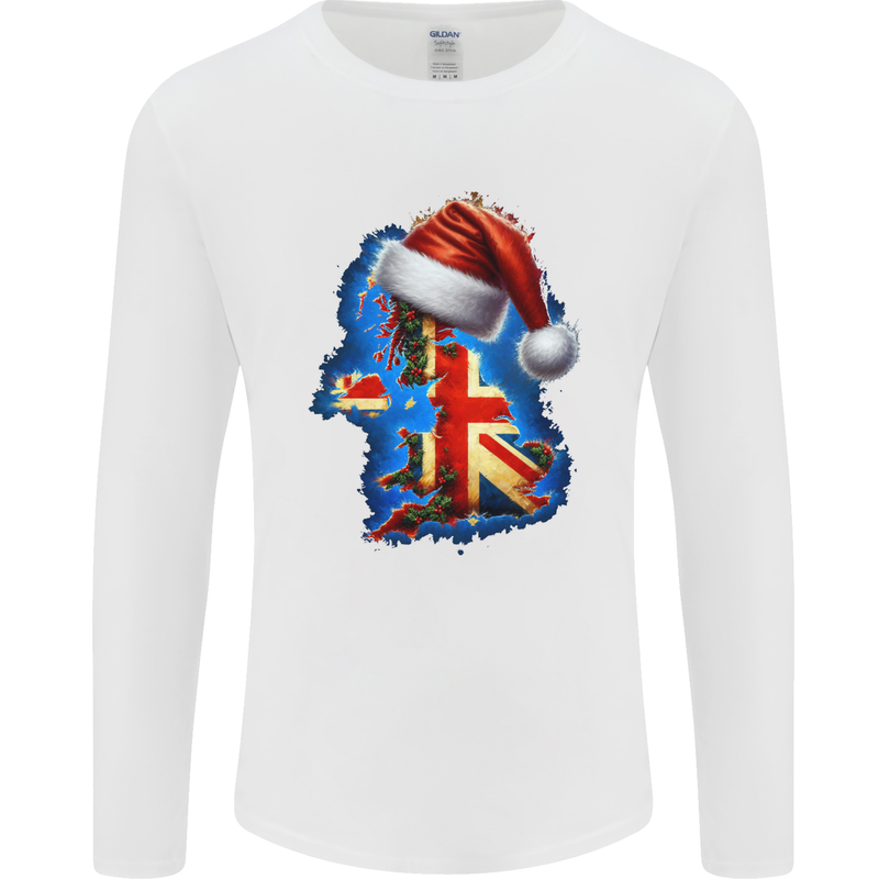 Christmas Great Britain UK Union Jack Xmas Flag Mens Long Sleeve T-Shirt White