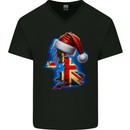 Christmas Great Britain UK Union Jack Xmas Flag Mens V-Neck Cotton T-Shirt Black