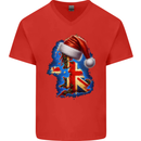 Christmas Great Britain UK Union Jack Xmas Flag Mens V-Neck Cotton T-Shirt Red