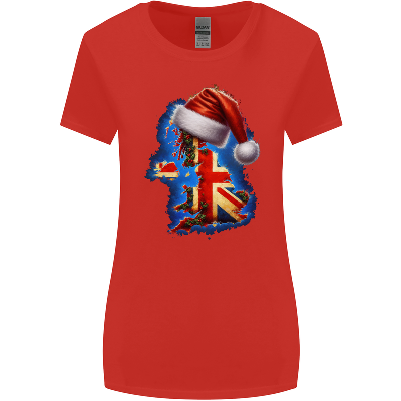 Christmas Great Britain UK Union Jack Xmas Flag Womens Wider Cut T-Shirt Red