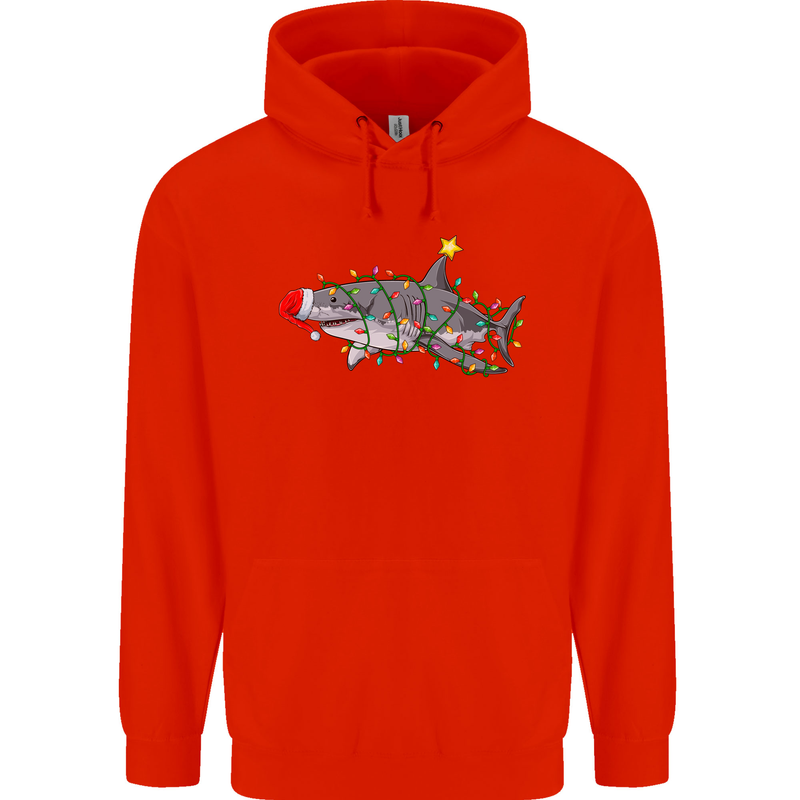 Christmas Great White Shark Xmas Mens 80% Cotton Hoodie Bright Red