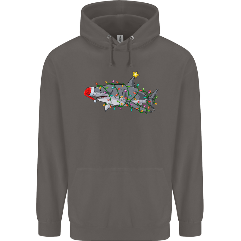 Christmas Great White Shark Xmas Mens 80% Cotton Hoodie Charcoal