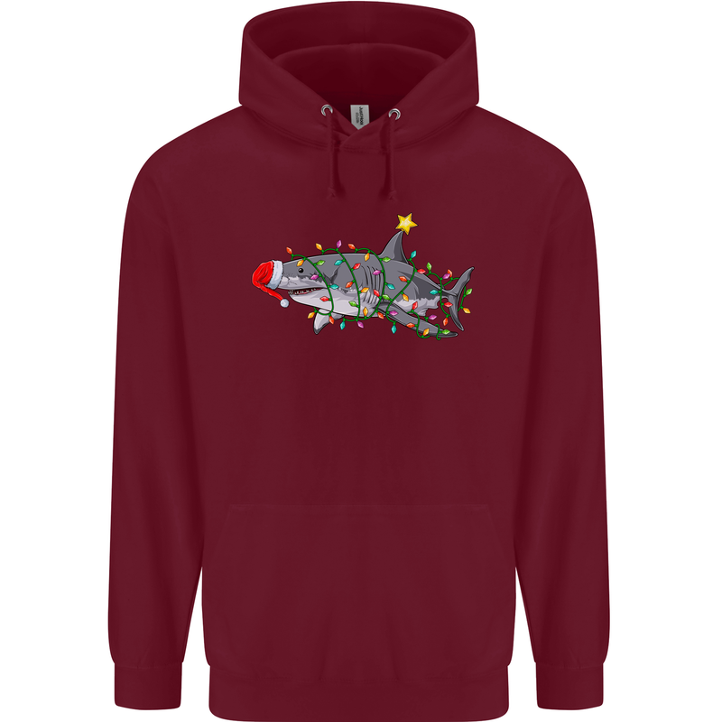 Christmas Great White Shark Xmas Mens 80% Cotton Hoodie Maroon