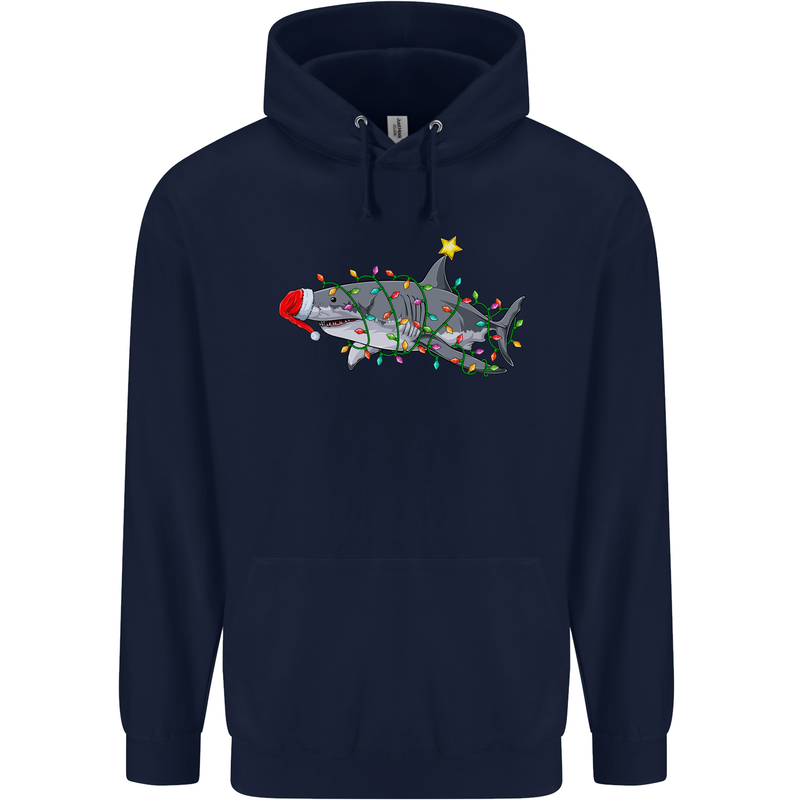 Christmas Great White Shark Xmas Mens 80% Cotton Hoodie Navy Blue