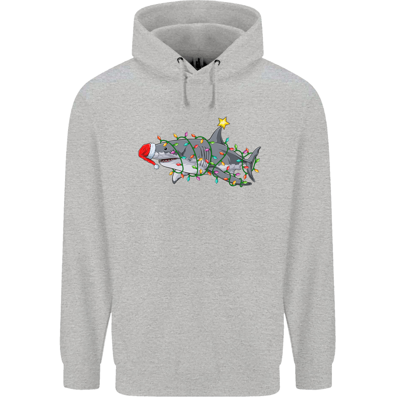 Christmas Great White Shark Xmas Mens 80% Cotton Hoodie Sports Grey