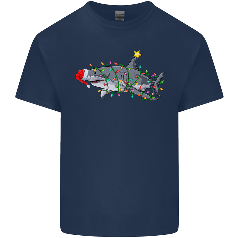 Christmas Great White Shark Xmas Mens Cotton T-Shirt Tee Top Navy Blue