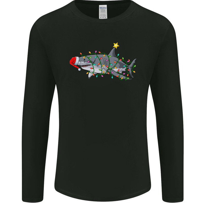 Christmas Great White Shark Xmas Mens Long Sleeve T-Shirt Black