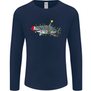 Christmas Great White Shark Xmas Mens Long Sleeve T-Shirt Navy Blue