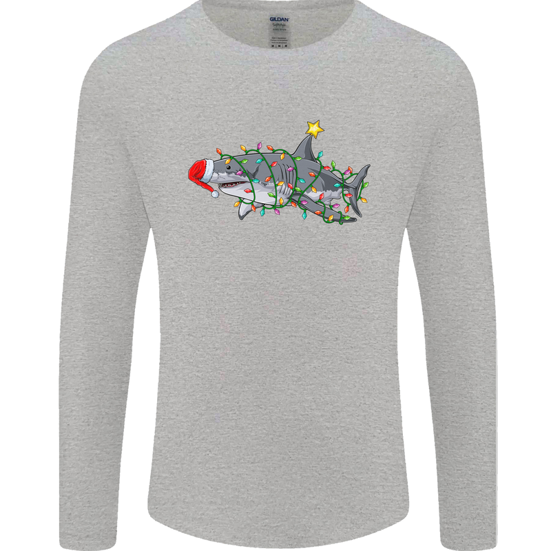 Christmas Great White Shark Xmas Mens Long Sleeve T-Shirt Sports Grey