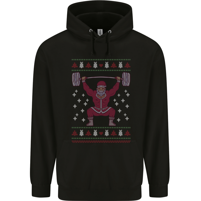 Christmas Gym Weightlifting Xmas Bodybuilding Childrens Kids Hoodie Black