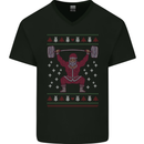 Christmas Gym Weightlifting Xmas Bodybuilding Mens V-Neck Cotton T-Shirt Black