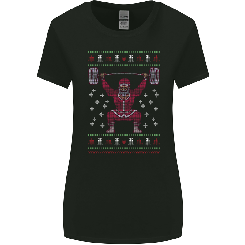 Christmas Gym Weightlifting Xmas Bodybuilding Womens Wider Cut T-Shirt Black