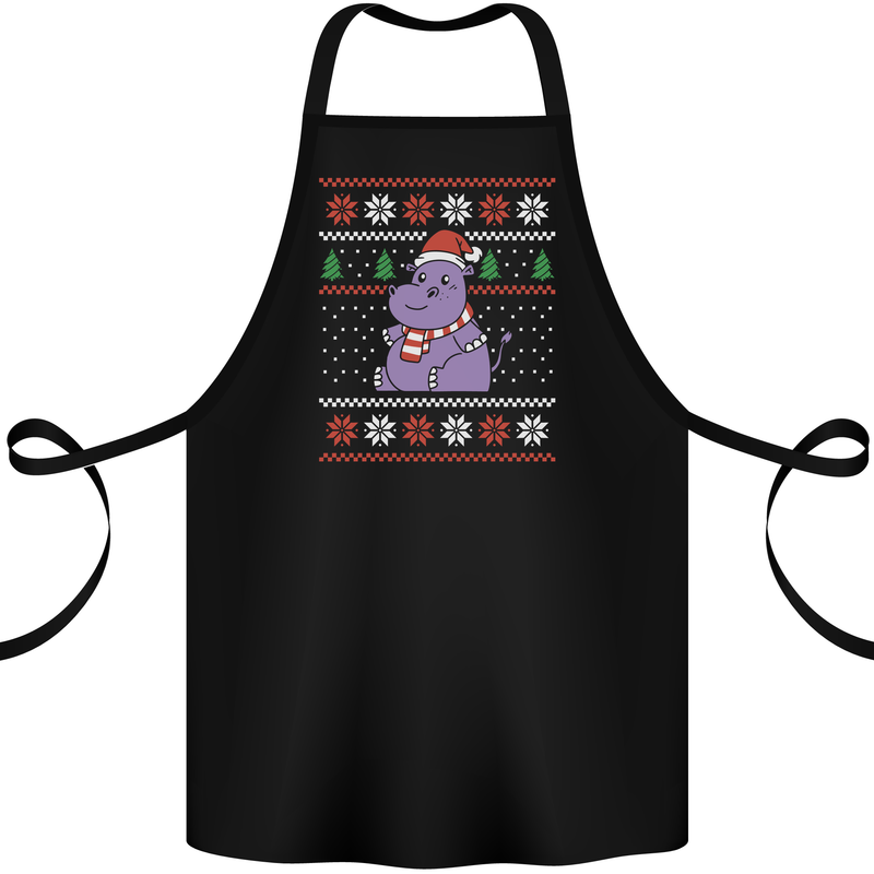 Christmas HIppo Xmas Hippopotamus Cotton Apron 100% Organic Black