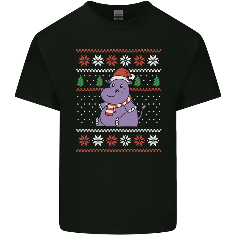 Christmas HIppo Xmas Hippopotamus Kids T-Shirt Childrens Black