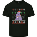 Christmas HIppo Xmas Hippopotamus Mens Cotton T-Shirt Tee Top Black