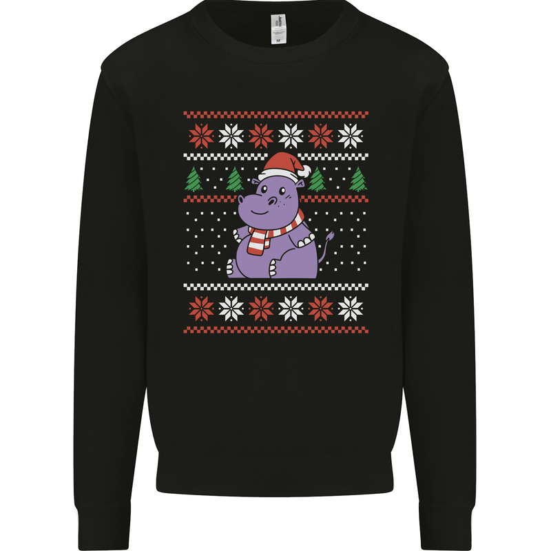 Christmas HIppo Xmas Hippopotamus Mens Sweatshirt Jumper Black