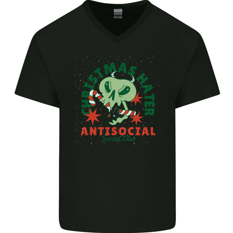 Christmas Hater Bah Humbug Antisocial Xmas Mens V-Neck Cotton T-Shirt Black