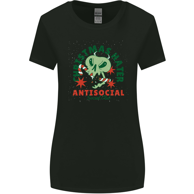 Christmas Hater Bah Humbug Antisocial Xmas Womens Wider Cut T-Shirt Black