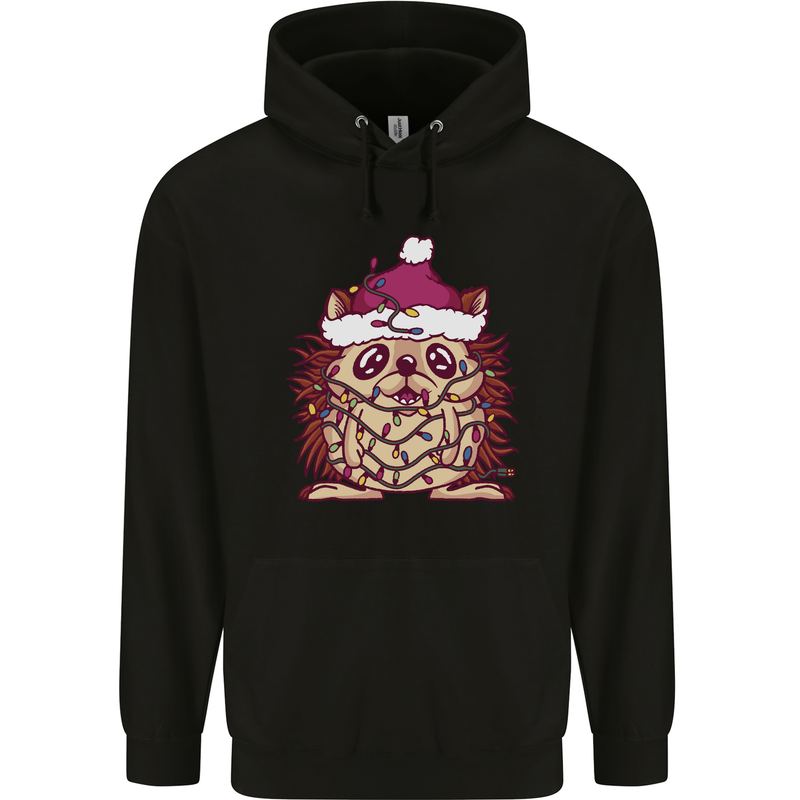 Christmas Hedgehog Wearing an Xmas Hat Childrens Kids Hoodie Black