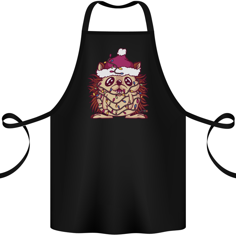 Christmas Hedgehog Wearing an Xmas Hat Cotton Apron 100% Organic Black