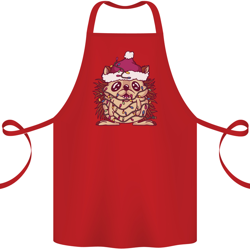 Christmas Hedgehog Wearing an Xmas Hat Cotton Apron 100% Organic Red