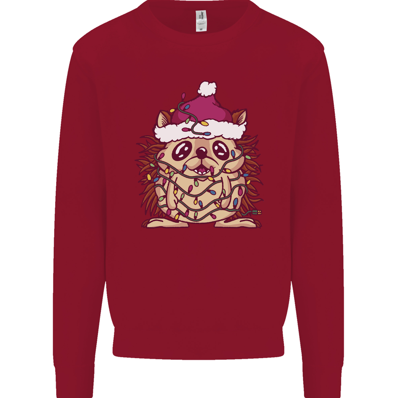 Christmas Hedgehog Wearing an Xmas Hat Kids Sweatshirt Jumper Red