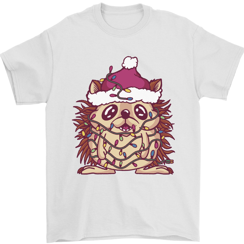 Christmas Hedgehog Wearing an Xmas Hat Mens T-Shirt 100% Cotton White