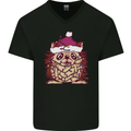 Christmas Hedgehog Wearing an Xmas Hat Mens V-Neck Cotton T-Shirt Black