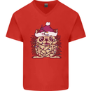 Christmas Hedgehog Wearing an Xmas Hat Mens V-Neck Cotton T-Shirt Red