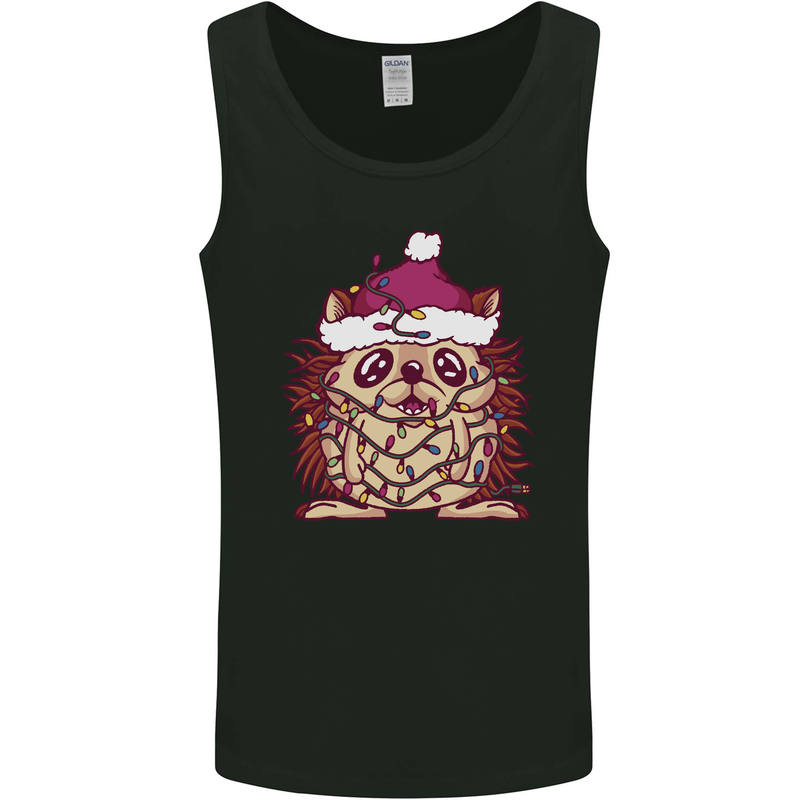 Christmas Hedgehog Wearing an Xmas Hat Mens Vest Tank Top Black