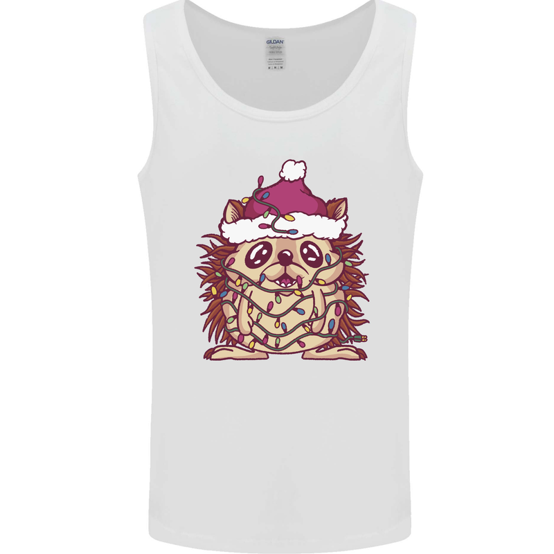 Christmas Hedgehog Wearing an Xmas Hat Mens Vest Tank Top White