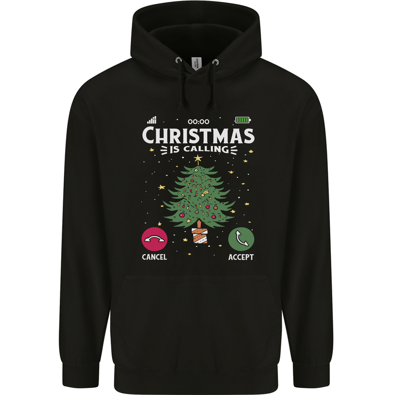 Christmas Is Calling Funny Xmas Phone Childrens Kids Hoodie Black