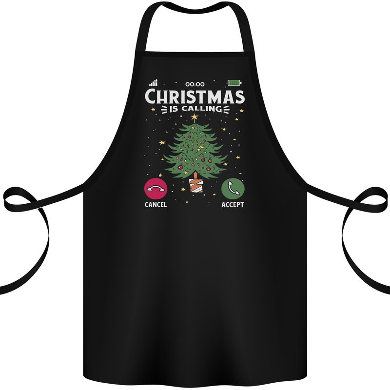 Christmas Is Calling Funny Xmas Phone Cotton Apron 100% Organic Black