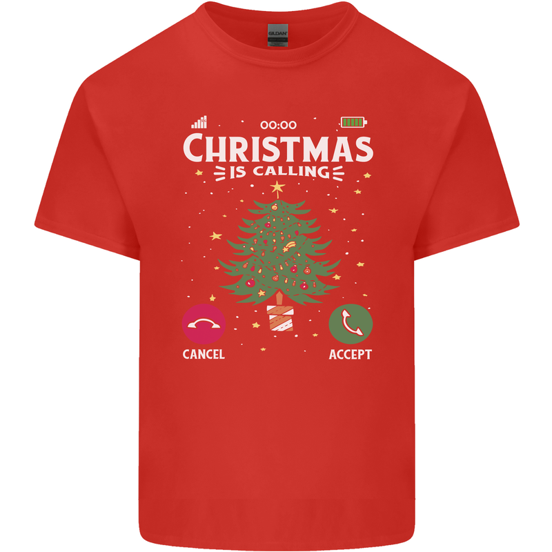 Christmas Is Calling Funny Xmas Phone Mens Cotton T-Shirt Tee Top Red