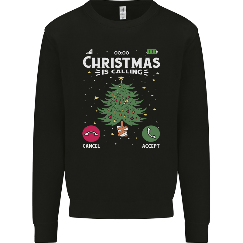 Christmas Is Calling Funny Xmas Phone Mens Sweatshirt Jumper Black