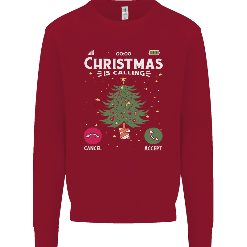 Christmas Is Calling Funny Xmas Phone Mens Sweatshirt Jumper Red
