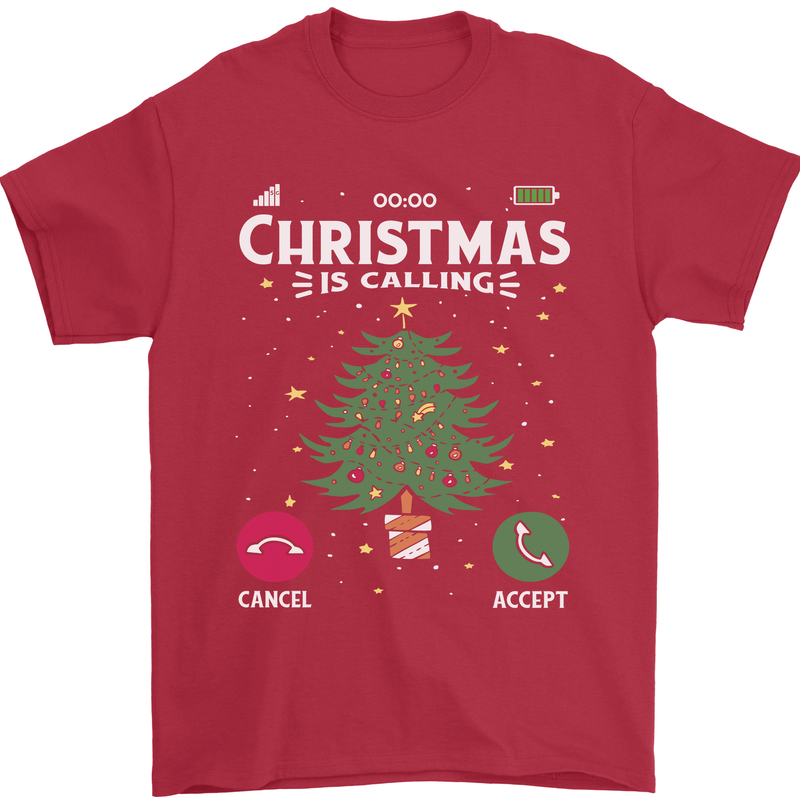 Christmas Is Calling Funny Xmas Phone Mens T-Shirt 100% Cotton Red