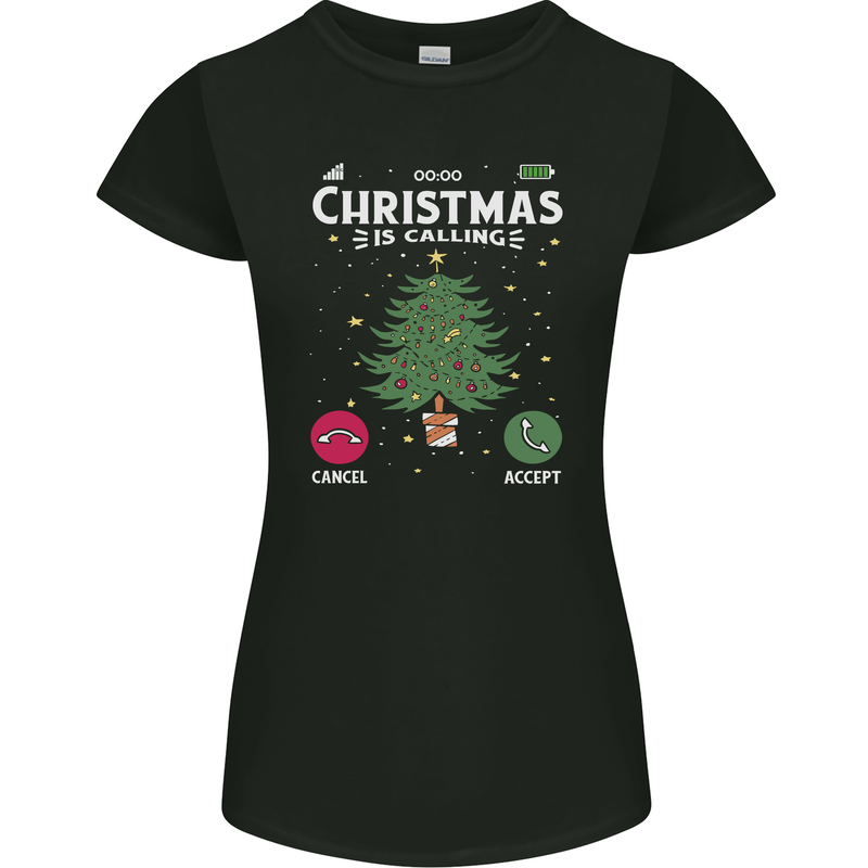 Christmas Is Calling Funny Xmas Phone Womens Petite Cut T-Shirt Black