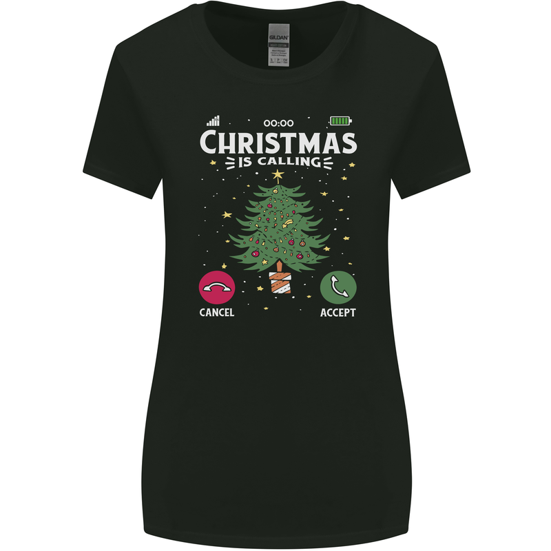 Christmas Is Calling Funny Xmas Phone Womens Wider Cut T-Shirt Black
